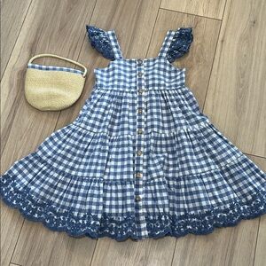 Shabby Chic Blue Cotton Gingham Dress with Matching Purse